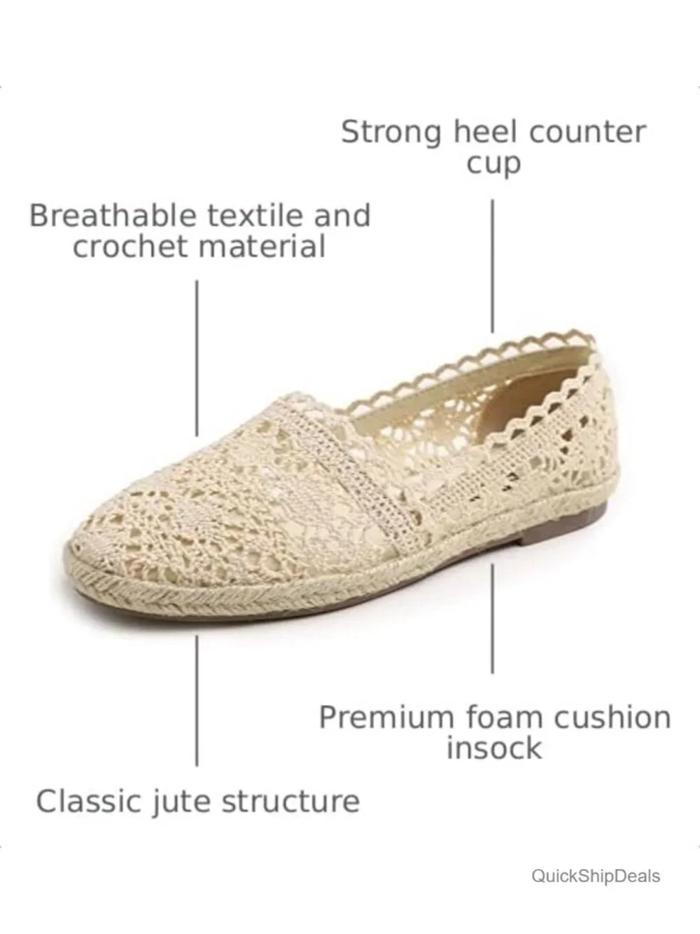Women's Breathable Espadrille Flats with Memory Foam Cushioning